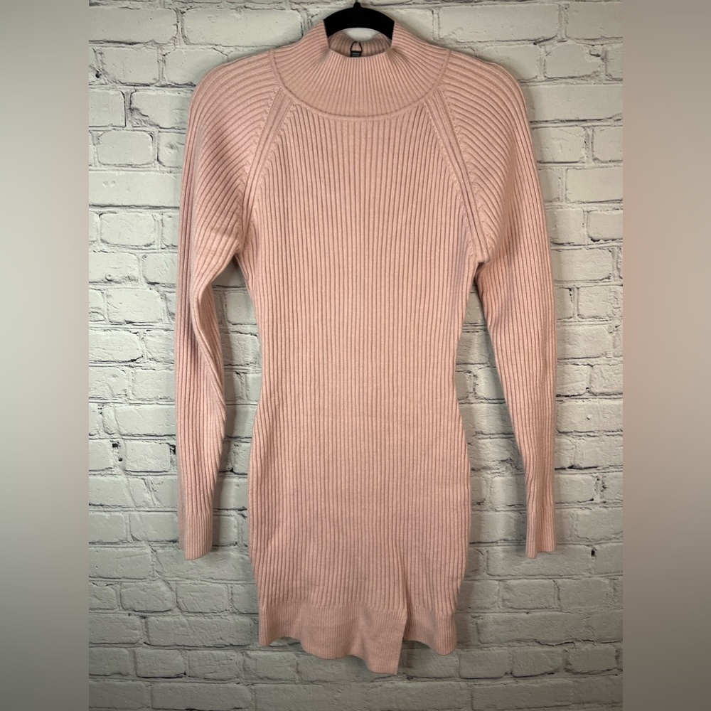 Bardot Mini Ribbed Knit Dress Dusty Pink Long Sleeve size small NWT Soft Girl